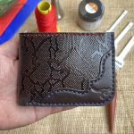 Handcrafted Snake Chocolate Brown Genuine Leather Bi-Fold Wallet with Corner