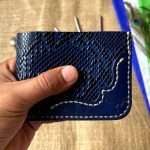 Handcrafted Snake Navy Blue Genuine Leather Bi-Fold Wallet with Corner