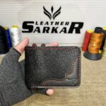 Luxury Handcrafted Genuine Texture Leather Bi-Fold Wallet Black With Corner