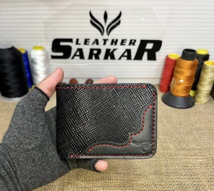 Luxury Handcrafted Genuine Texture Leather Bi-Fold Wallet Black With Corner