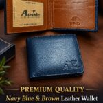 Genuine Leather Tri-Fold Wallet Navy Blue/Brown